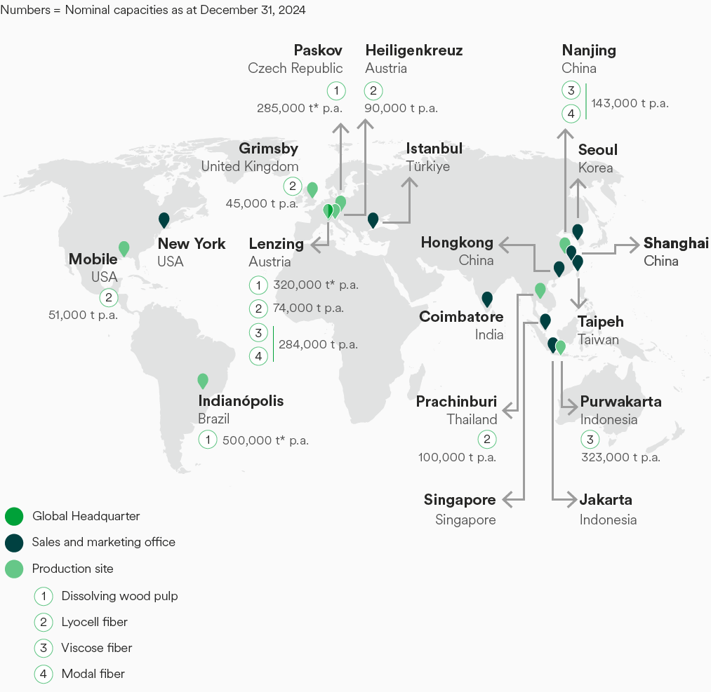 The locations of the Lenzing Group (Map)