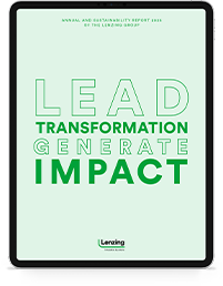 Screenshot of a tablet with the text “Lead transformation generate impact” (Photo)