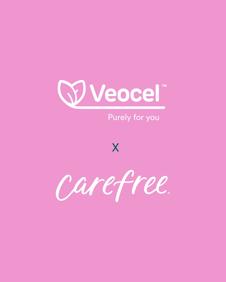 Texts: “Veocel Purely for you” and “carefree” on pink background (Photo)