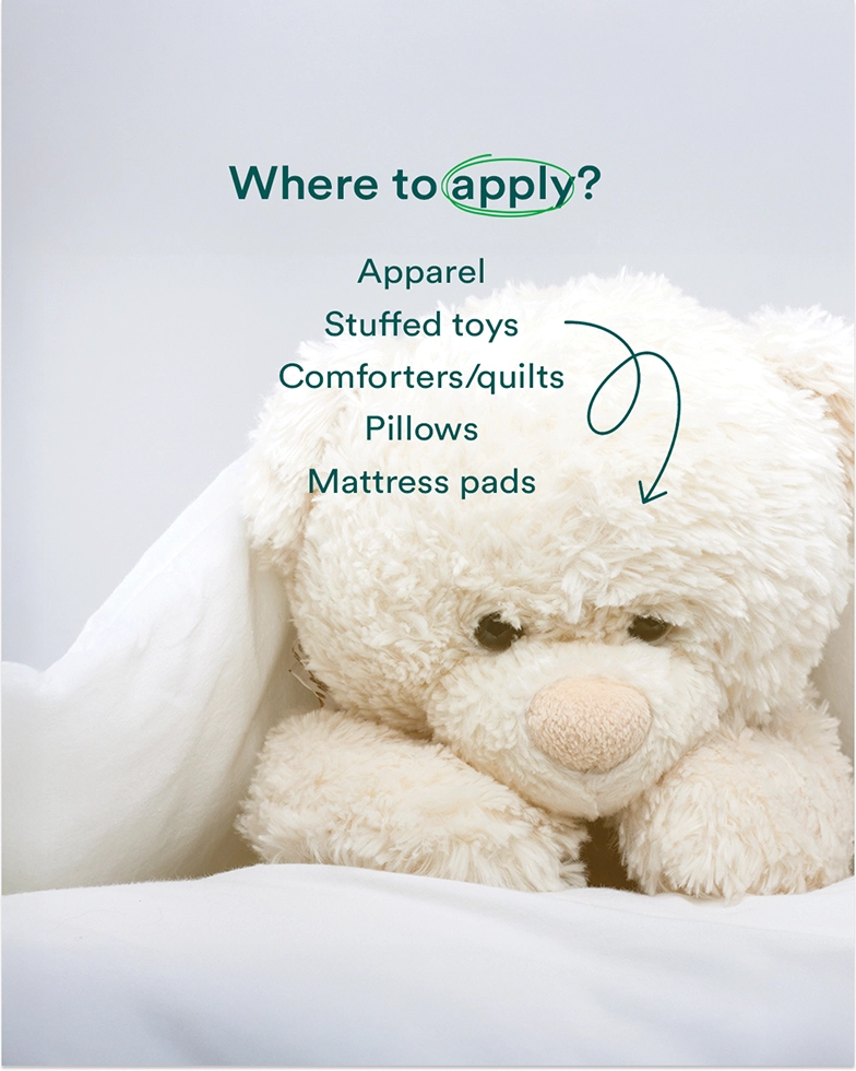 Text and a white teddy bear among bed linen in the background (Photo)