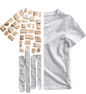 T-shirt with two materials: white fabric on the right, wood and fiber mix on the left (Photo)