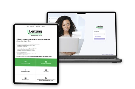 Two screenshots of Lenzing homepage, one from a tablet and one from a laptop (Photo)