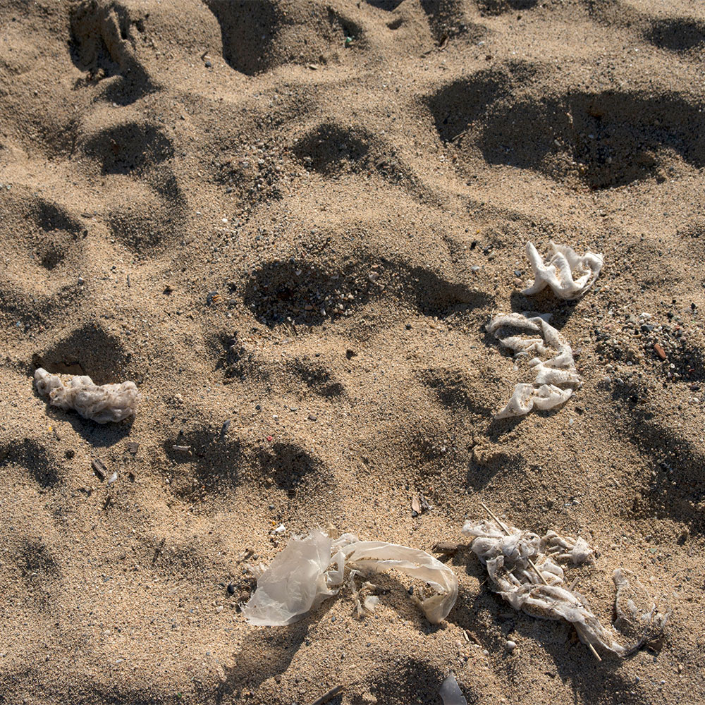 Plastic waste in sand (photo)