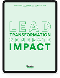 Screenshot eines Tablets mit dem Text „Lead transformation generate impact“ (Foto)