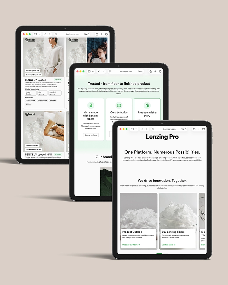 Drei Tablets mit geöffneten Webseiten von Lenzing (Foto)